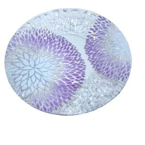 SET OF 8 SYDENSTRICKER CAPE COD PINK & WHITE CHRYSANTHEMUM FUSED GLASS PLATES